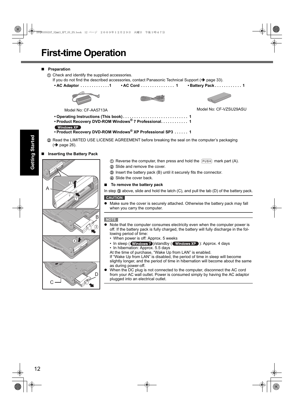 First-time operation | Panasonic CF-52 User Manual | Page 12 / 36
