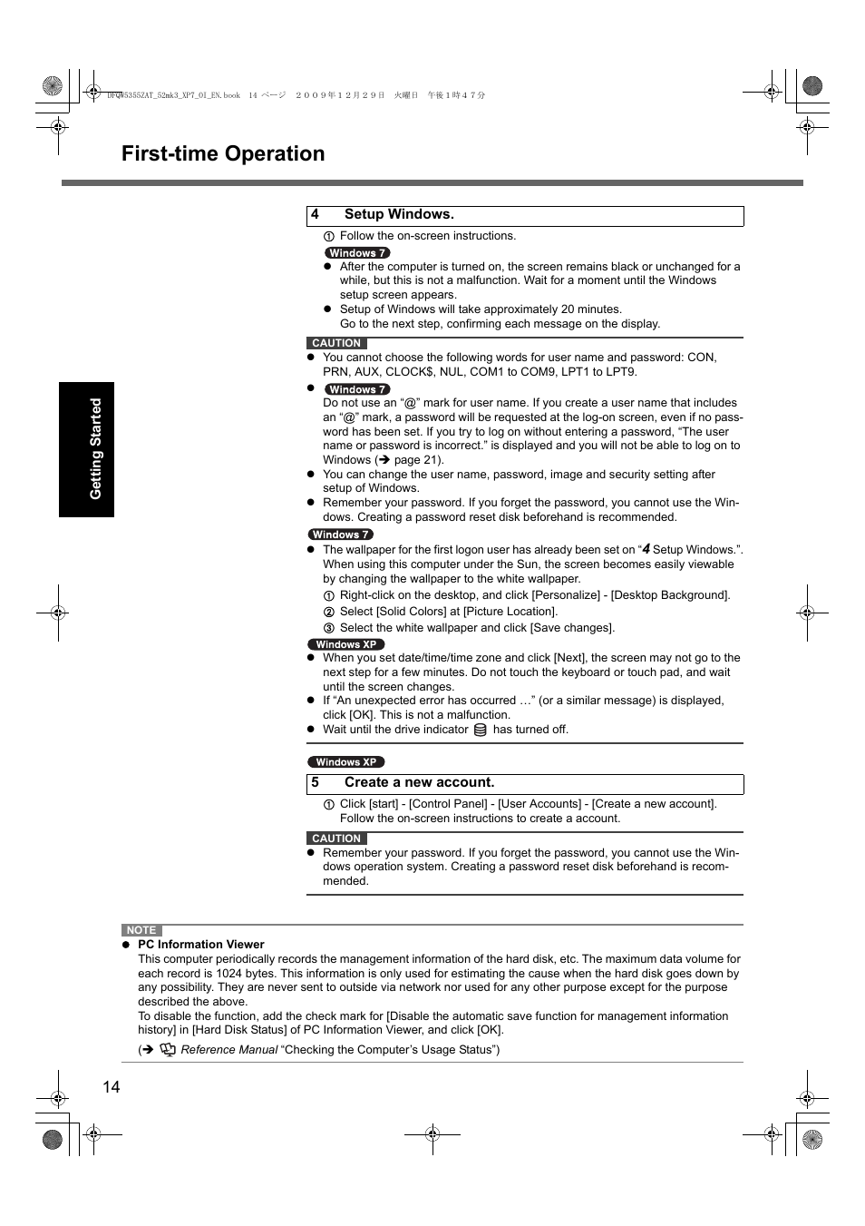 First-time operation | Panasonic CF-52 User Manual | Page 14 / 36