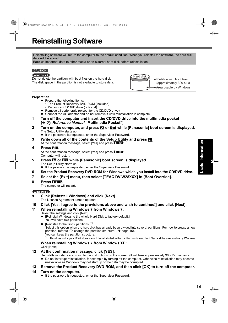 Reinstalling software | Panasonic CF-52 User Manual | Page 19 / 36