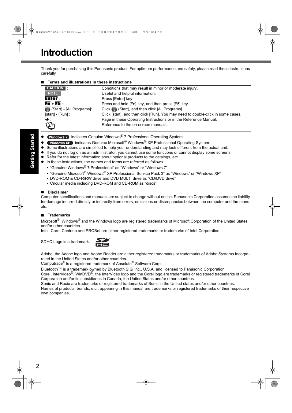 Introduction | Panasonic CF-52 User Manual | Page 2 / 36