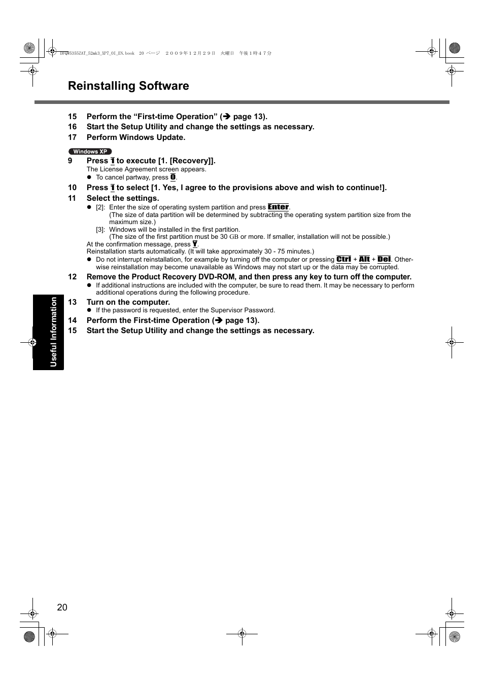 Reinstalling software | Panasonic CF-52 User Manual | Page 20 / 36