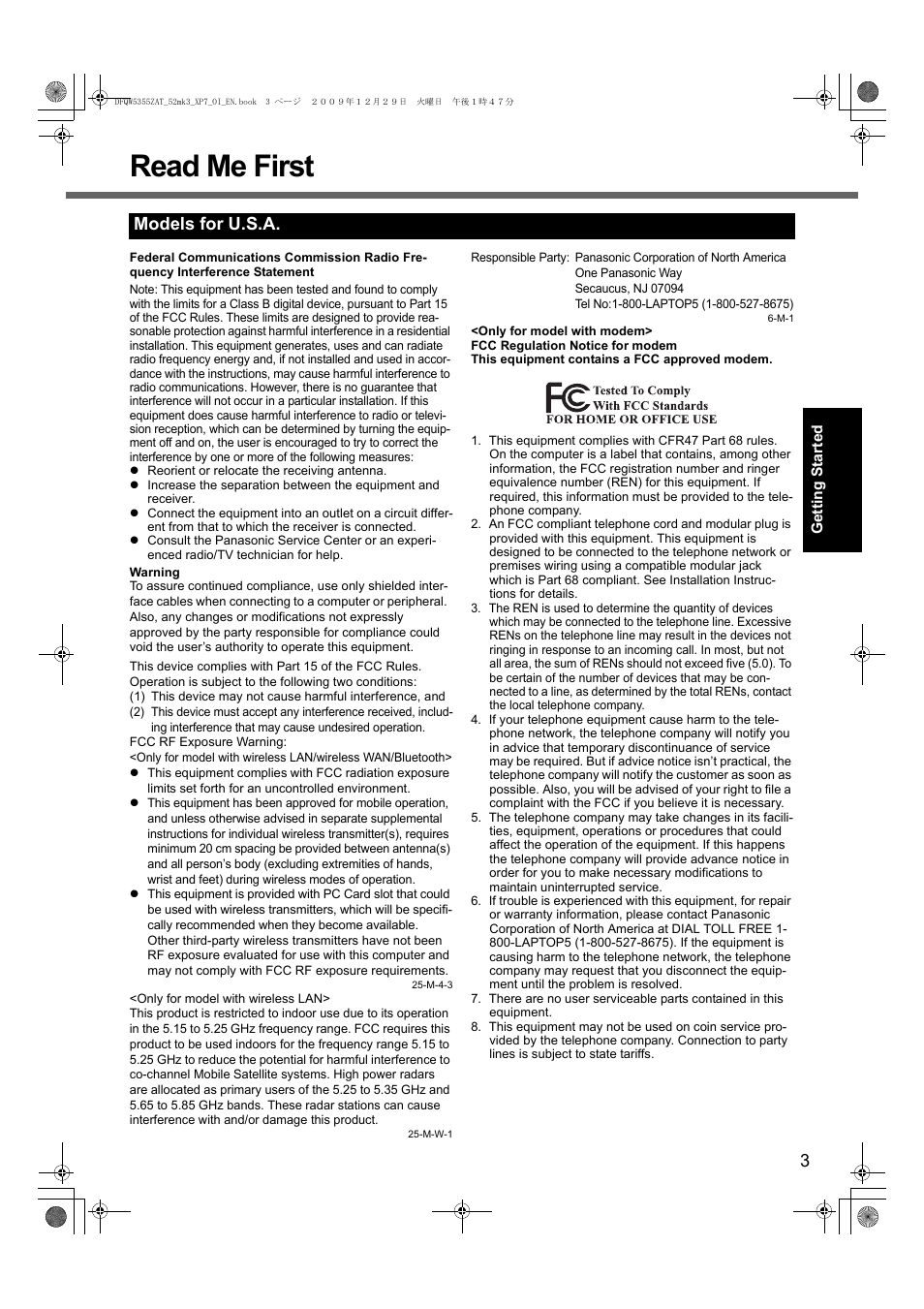 Read me first, Models for u.s.a | Panasonic CF-52 User Manual | Page 3 / 36