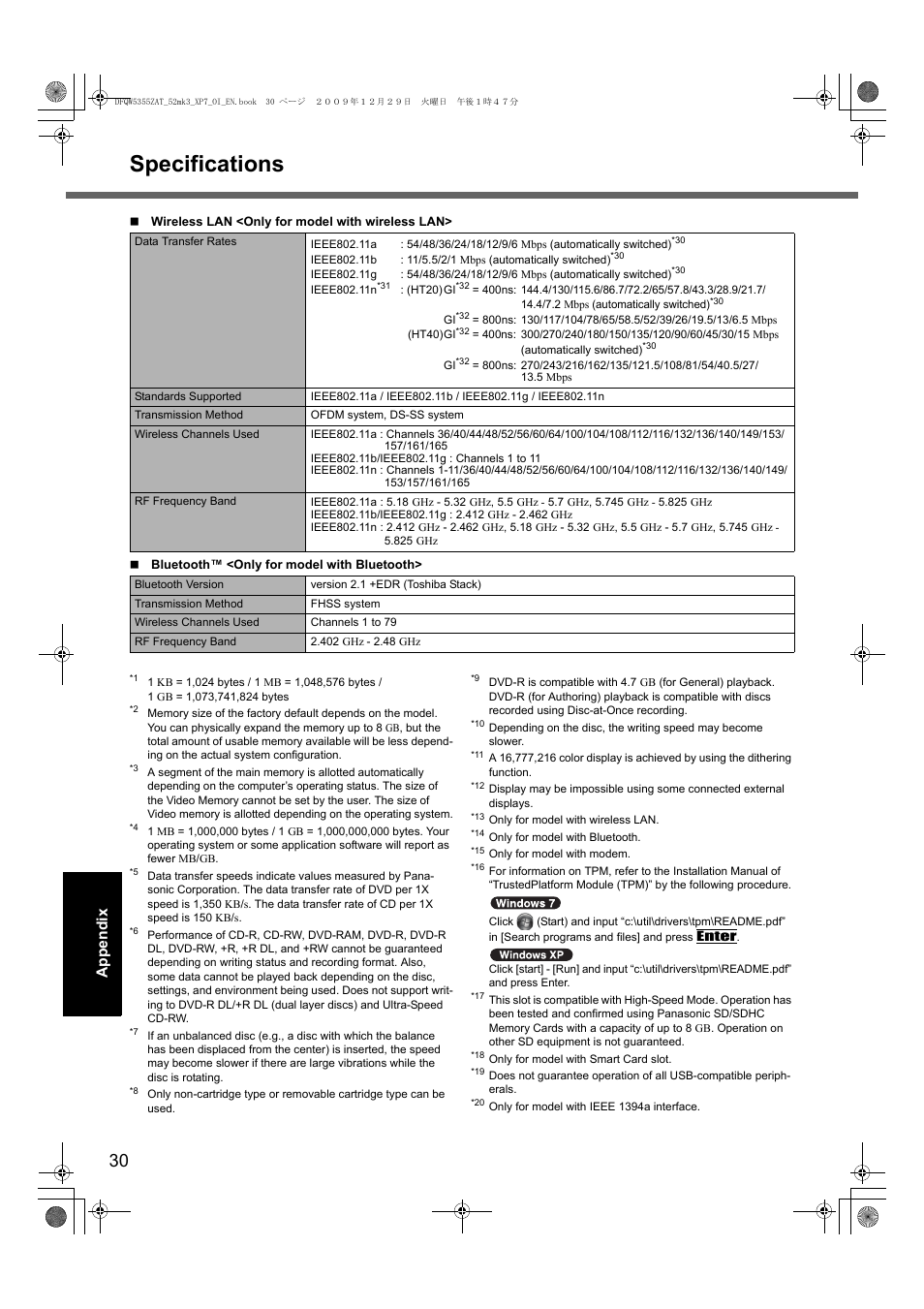 Specifications | Panasonic CF-52 User Manual | Page 30 / 36