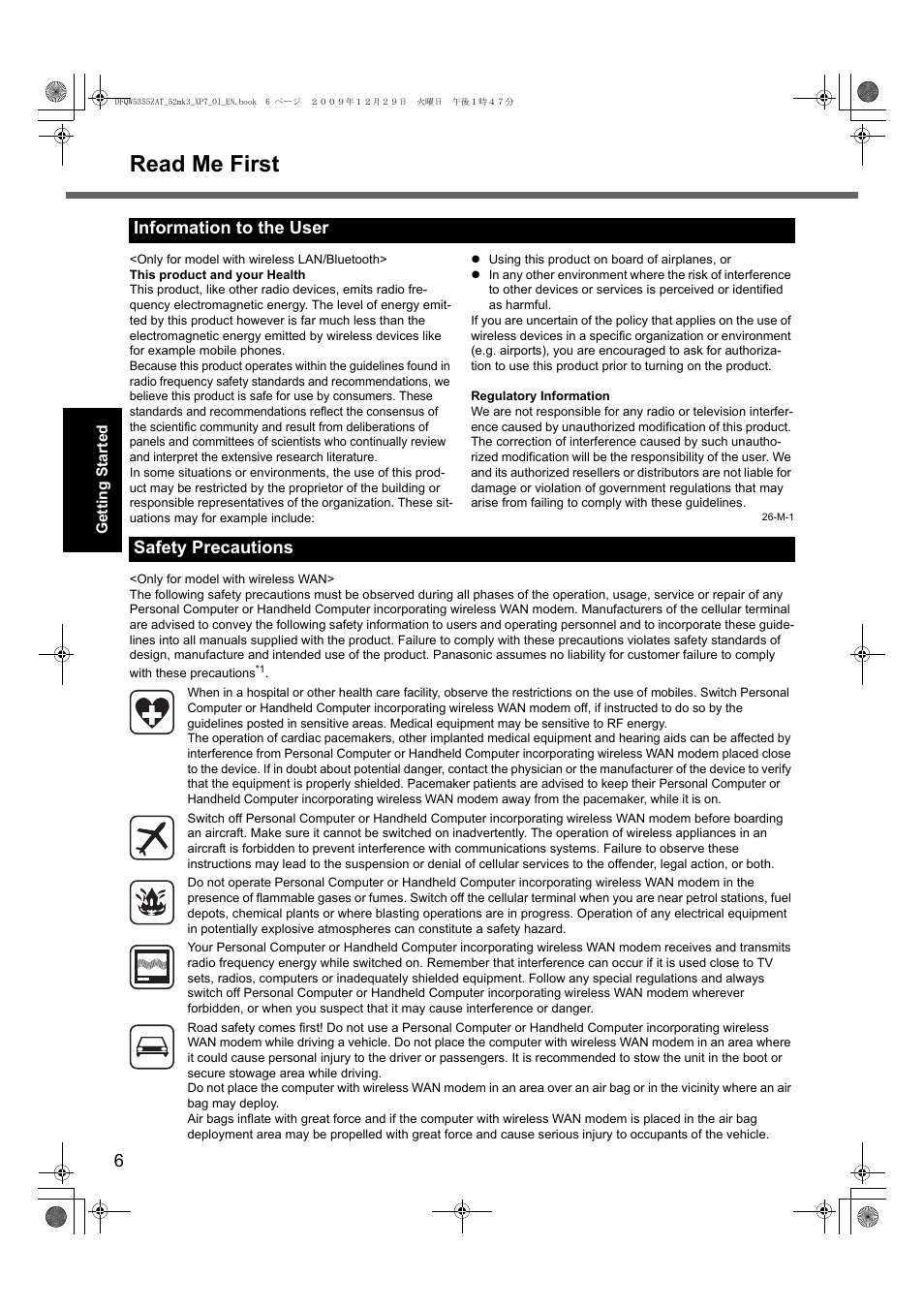 Read me first, Information to the user safety precautions | Panasonic CF-52 User Manual | Page 6 / 36