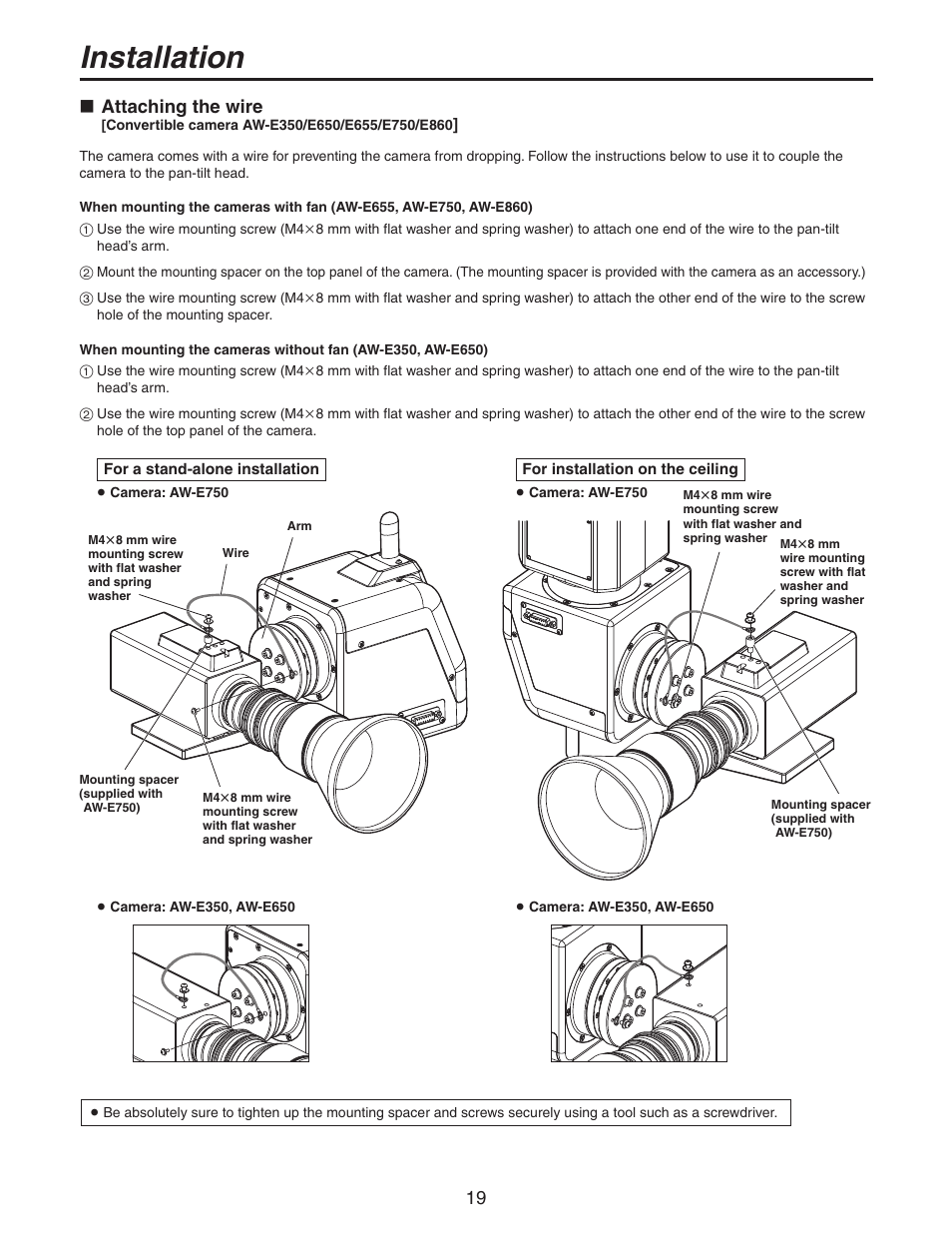 Installation, Attaching the wire | Panasonic AW-PH405N User Manual | Page 19 / 32