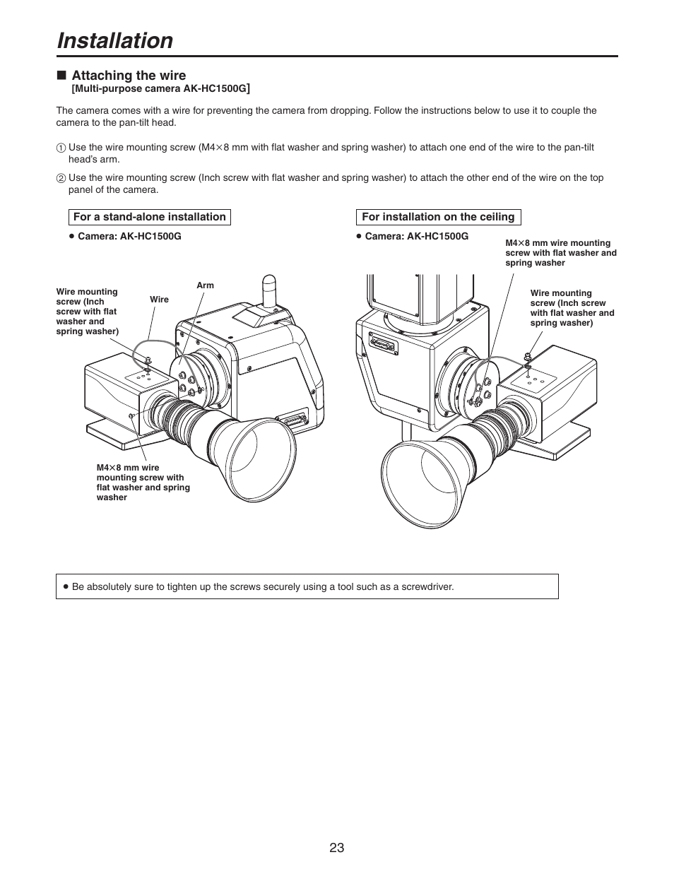 Installation, Attaching the wire | Panasonic AW-PH405N User Manual | Page 23 / 32