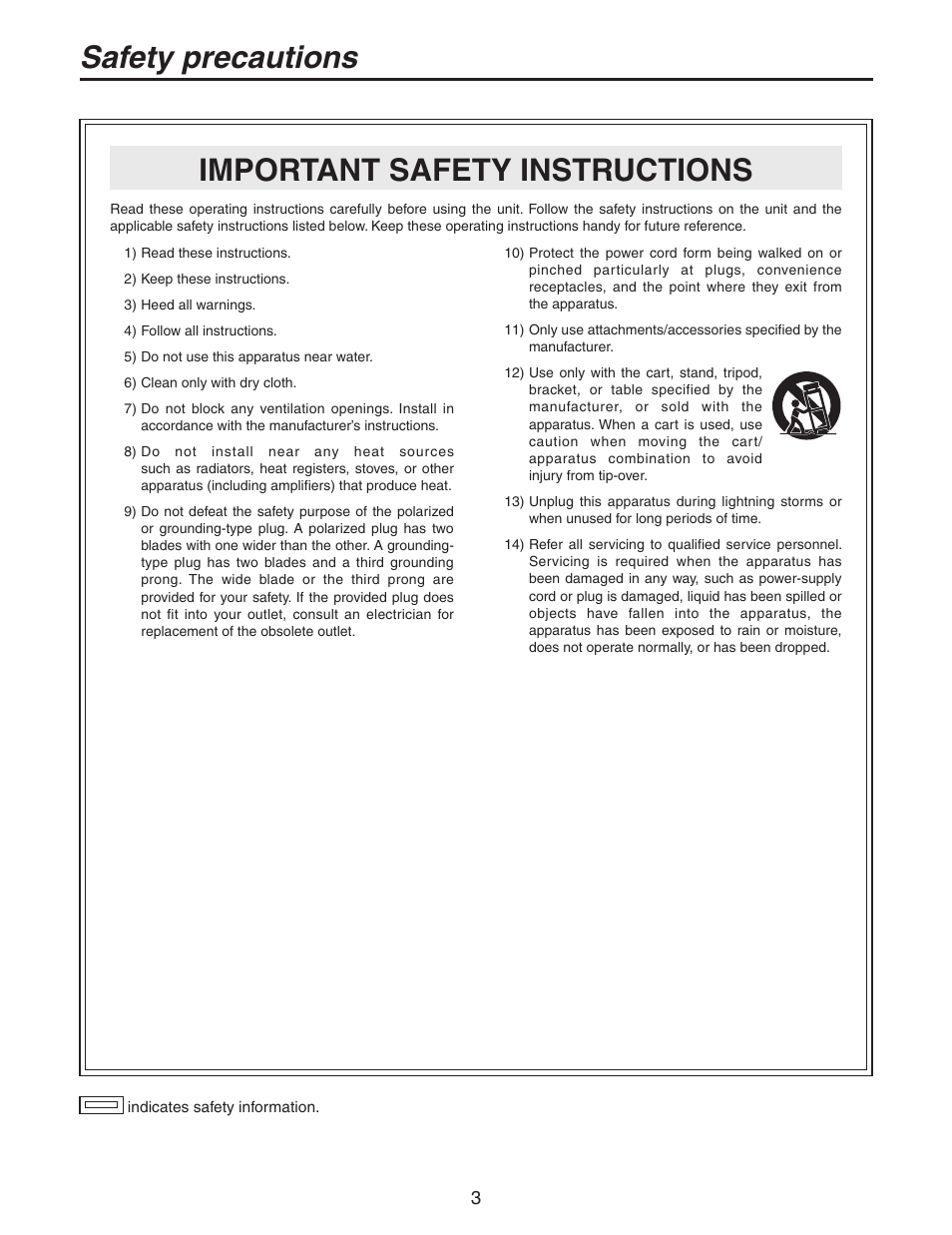 Important safety instructions safety precautions | Panasonic AW-PH405N User Manual | Page 3 / 32