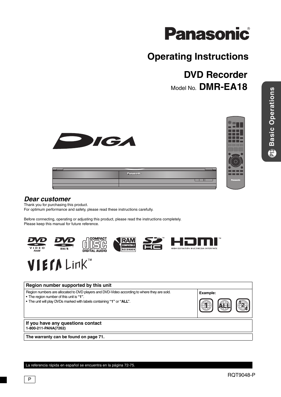 Panasonic DIGA DMR-EA18 User Manual | 76 pages