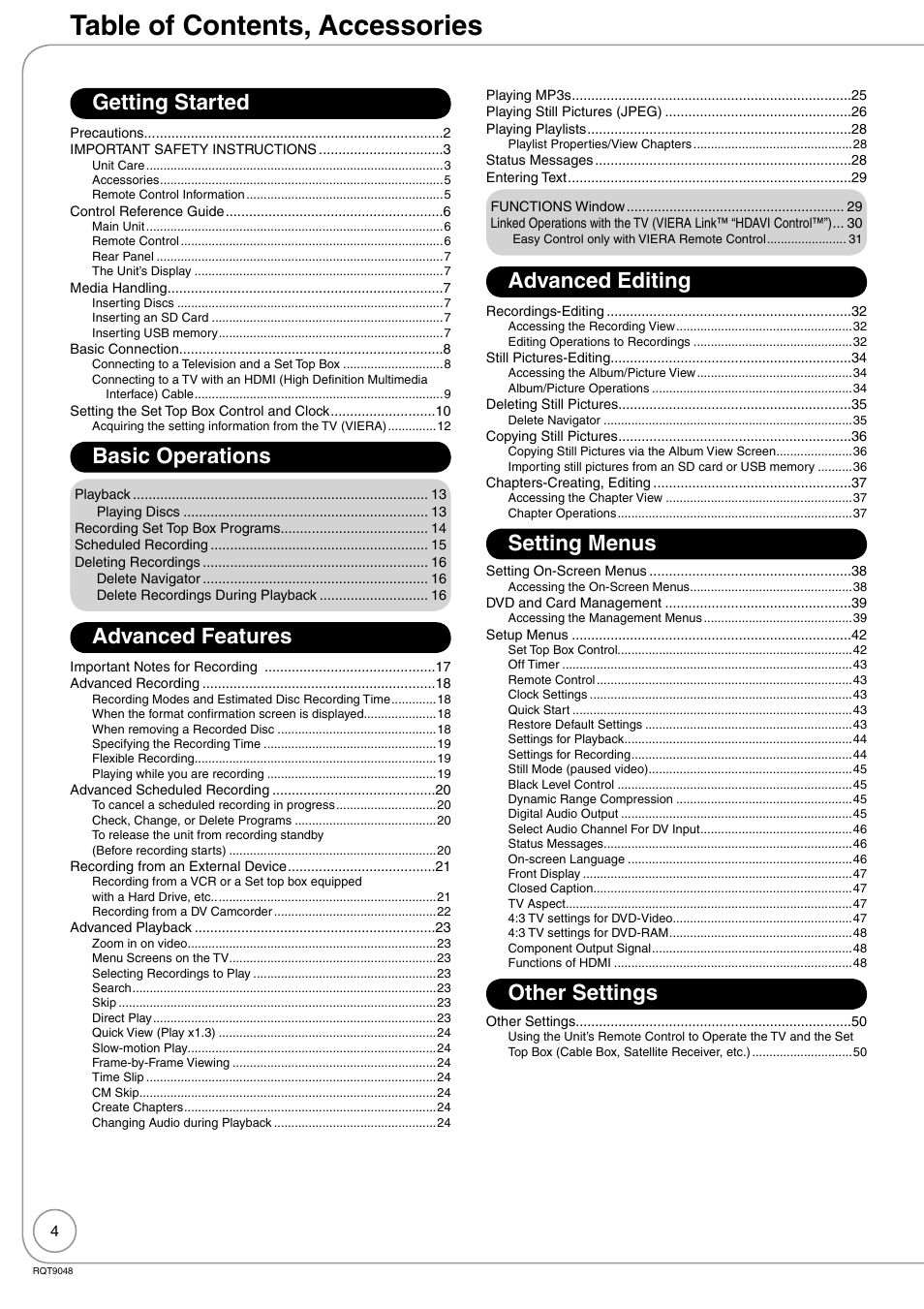 Panasonic DIGA DMR-EA18 User Manual | Page 4 / 76