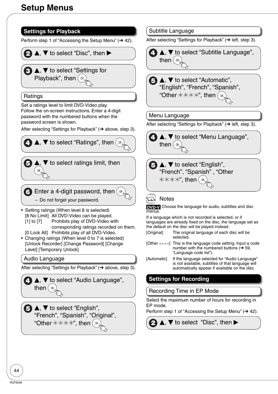 Setup menus | Panasonic DIGA DMR-EA18 User Manual | Page 44 / 76