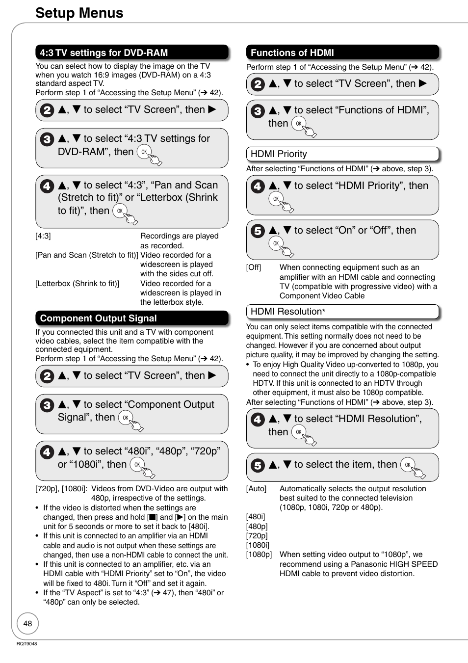 Setup menus | Panasonic DIGA DMR-EA18 User Manual | Page 48 / 76