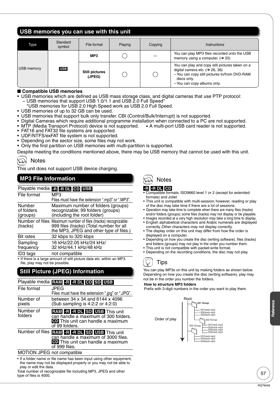 Mp3 file information, Still picture (jpeg) information, Tips | Panasonic DIGA DMR-EA18 User Manual | Page 57 / 76