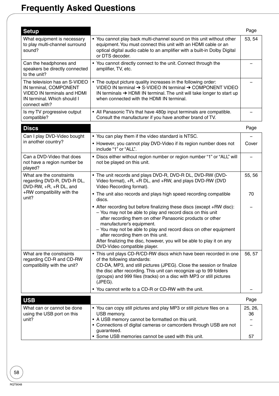 Frequently asked questions | Panasonic DIGA DMR-EA18 User Manual | Page 58 / 76