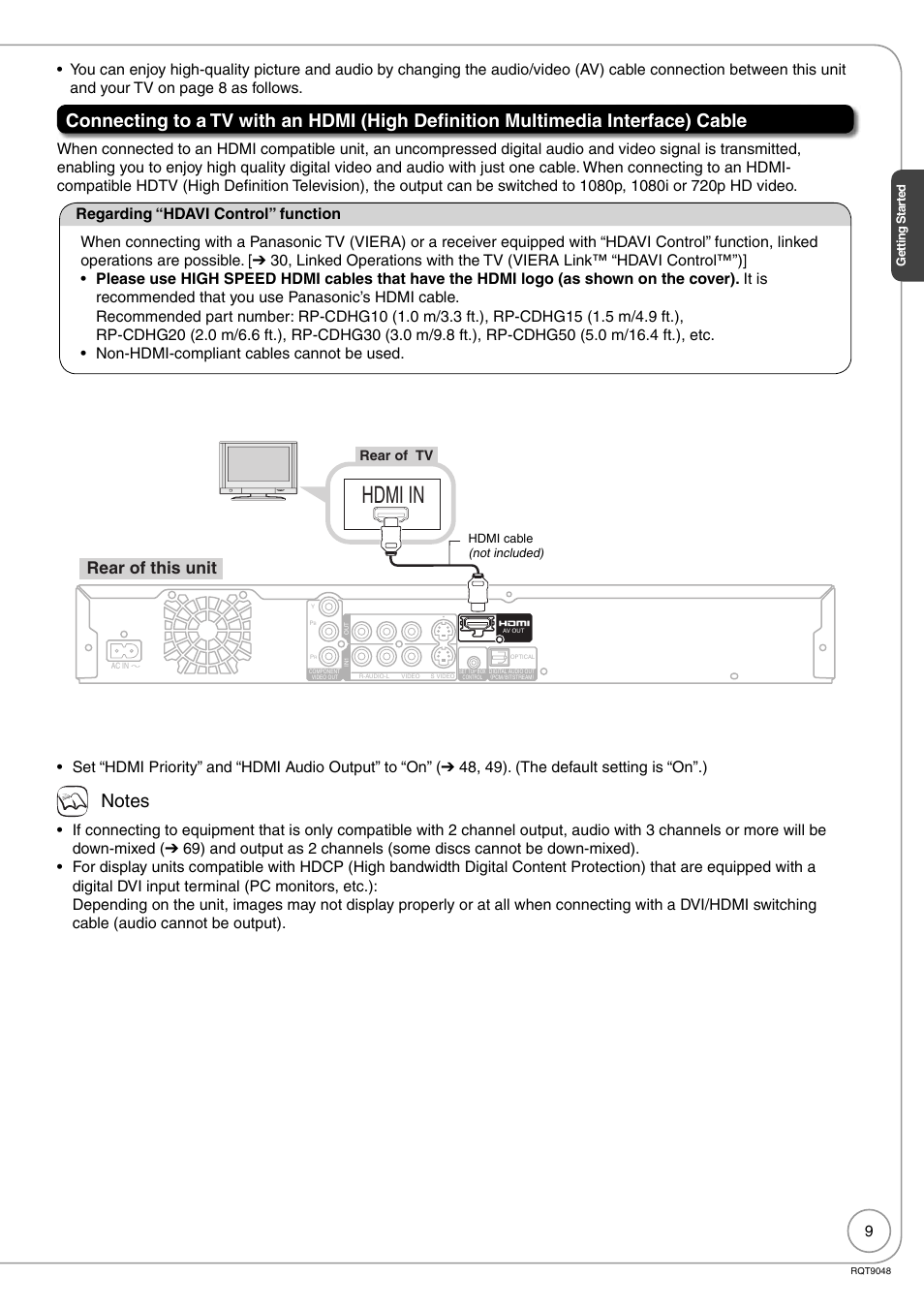 Hdmi in, Rear of this unit | Panasonic DIGA DMR-EA18 User Manual | Page 9 / 76