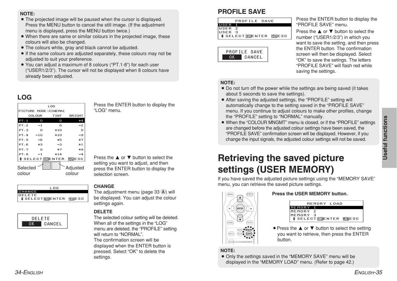 Profile save | Panasonic PT-AE700 User Manual | Page 18 / 32