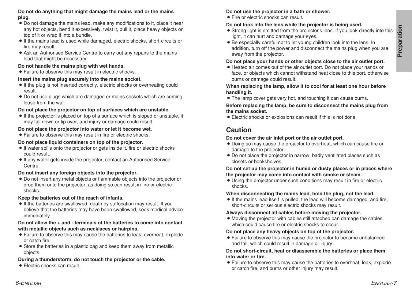 Caution | Panasonic PT-AE700 User Manual | Page 4 / 32