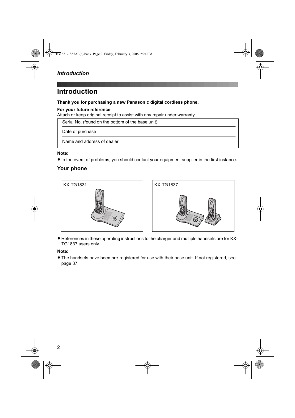 Introduction | Panasonic KX-TG1837AL User Manual | Page 2 / 52