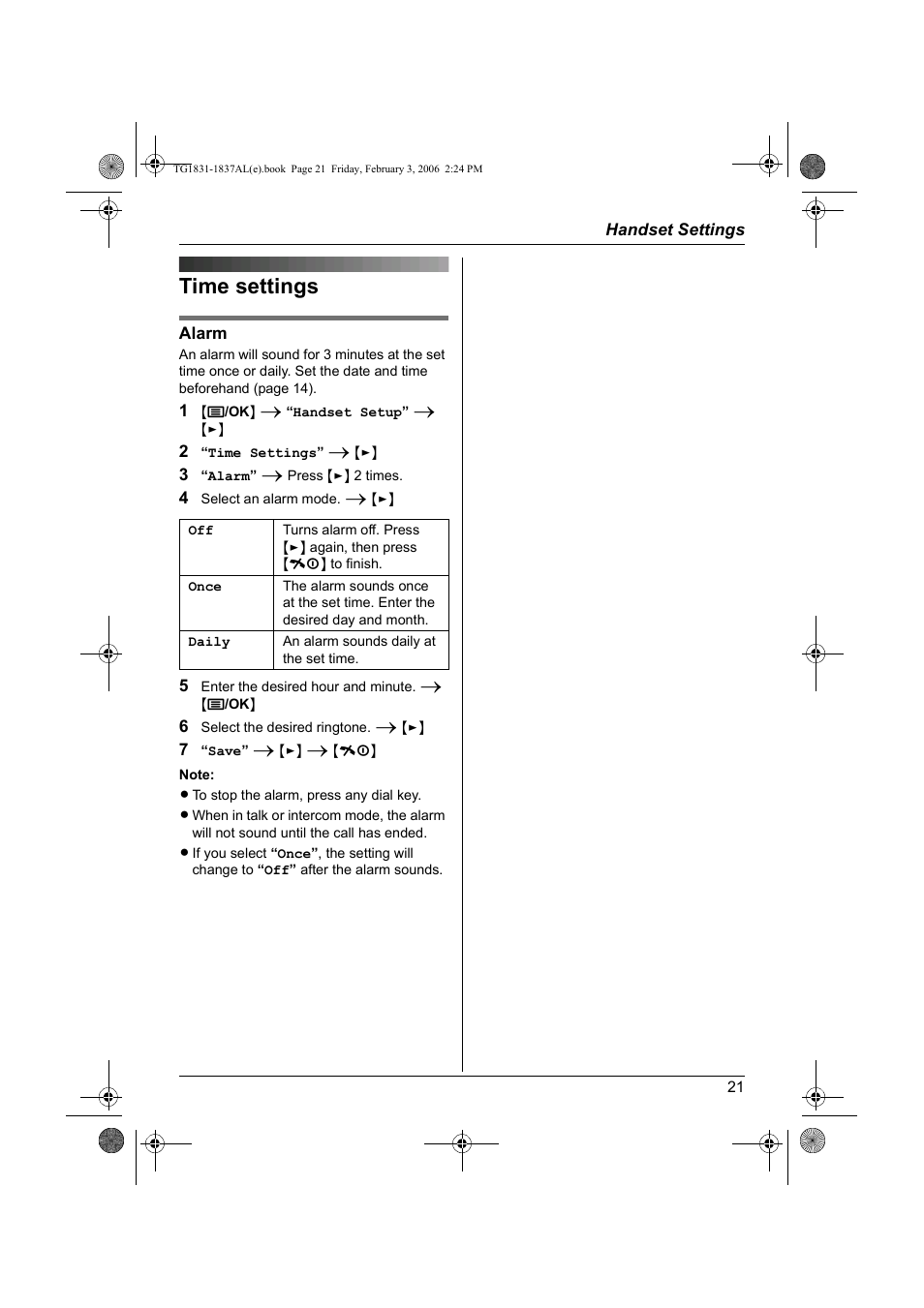 Time settings | Panasonic KX-TG1837AL User Manual | Page 21 / 52