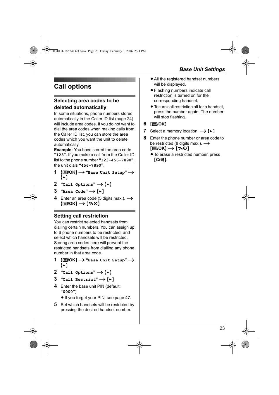 Call options | Panasonic KX-TG1837AL User Manual | Page 23 / 52