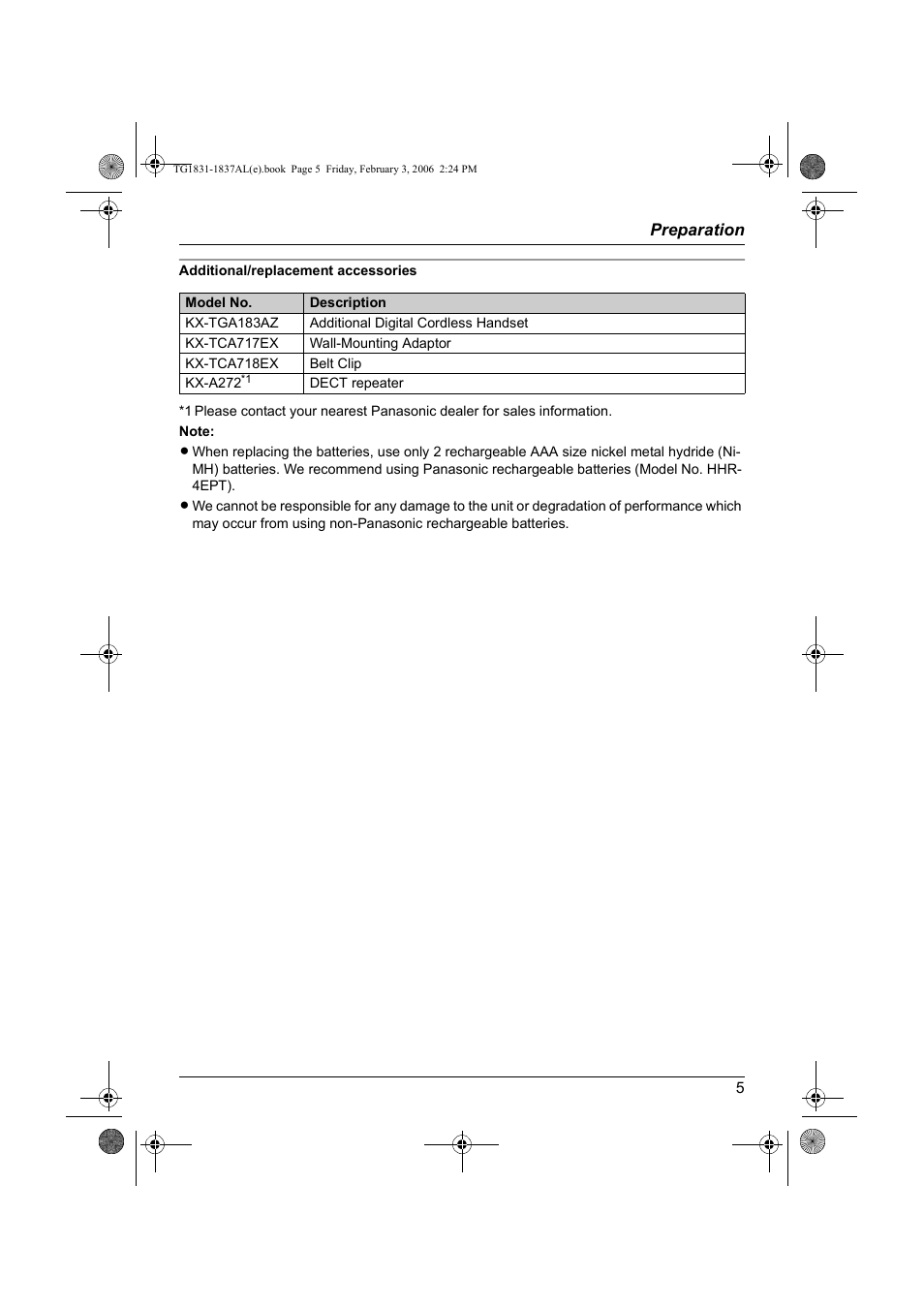 Panasonic KX-TG1837AL User Manual | Page 5 / 52