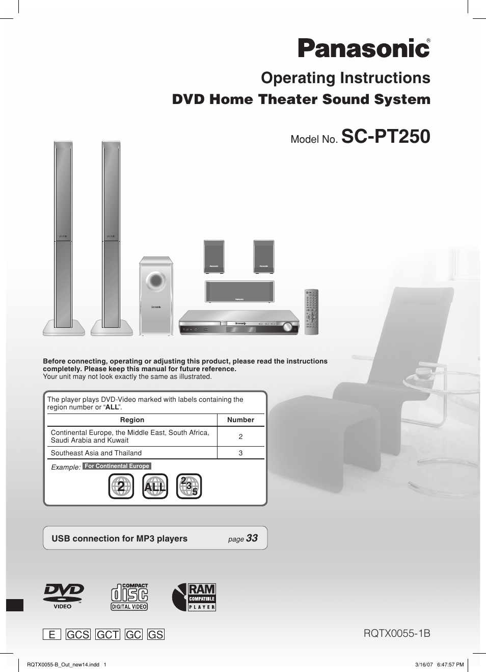 Panasonic SC-PT 250 User Manual | 40 pages