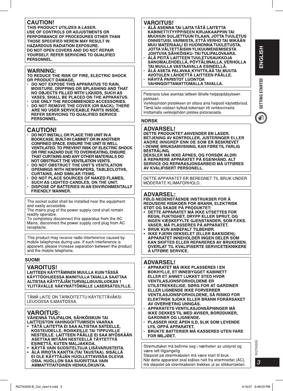 English | Panasonic SC-PT 250 User Manual | Page 3 / 40