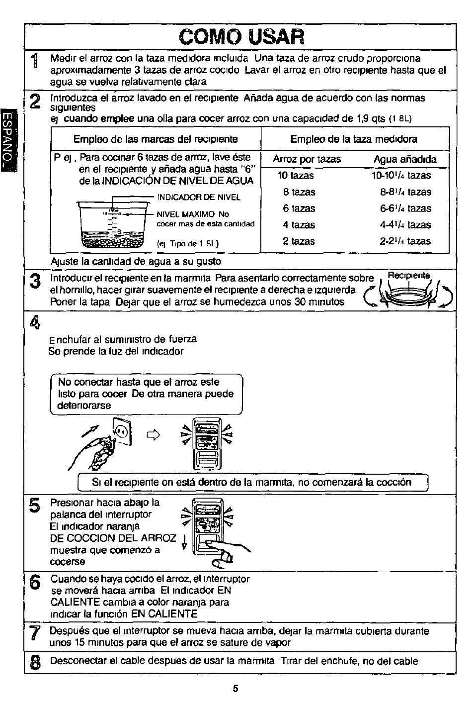 Como usar | Panasonic sr-w18fxp User Manual | Page 6 / 8