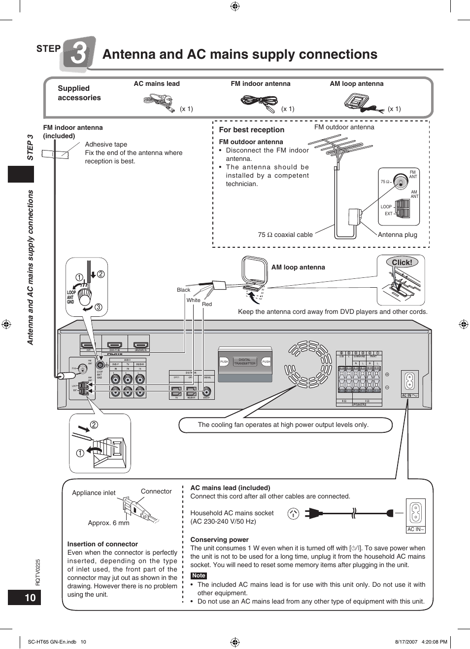 Antenna and ac mains supply connections | Panasonic SC-HT65 User Manual | Page 10 / 24