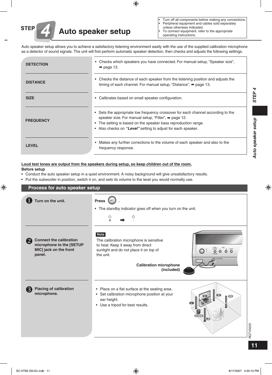 Auto speaker setup | Panasonic SC-HT65 User Manual | Page 11 / 24