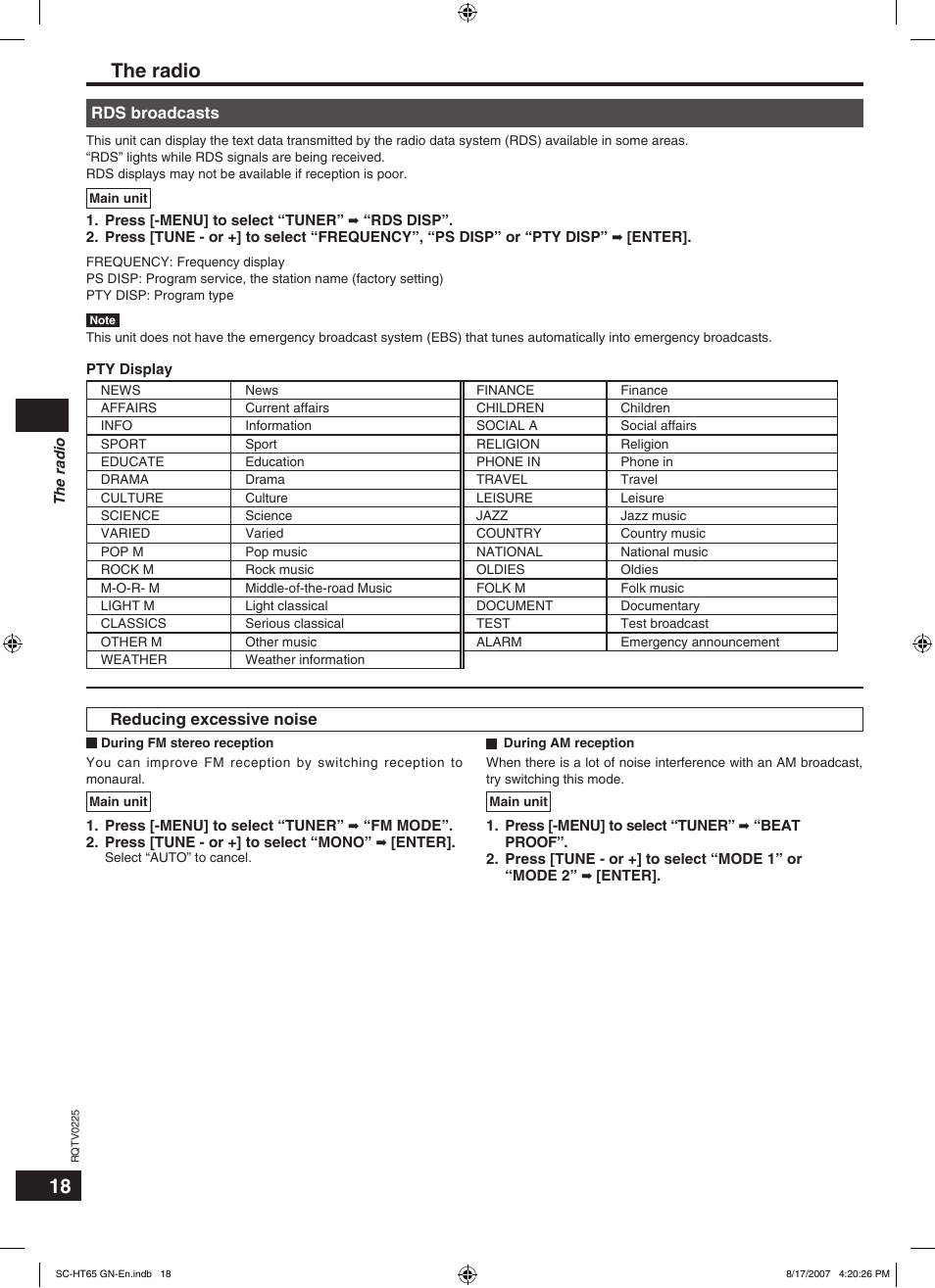 The radio | Panasonic SC-HT65 User Manual | Page 18 / 24
