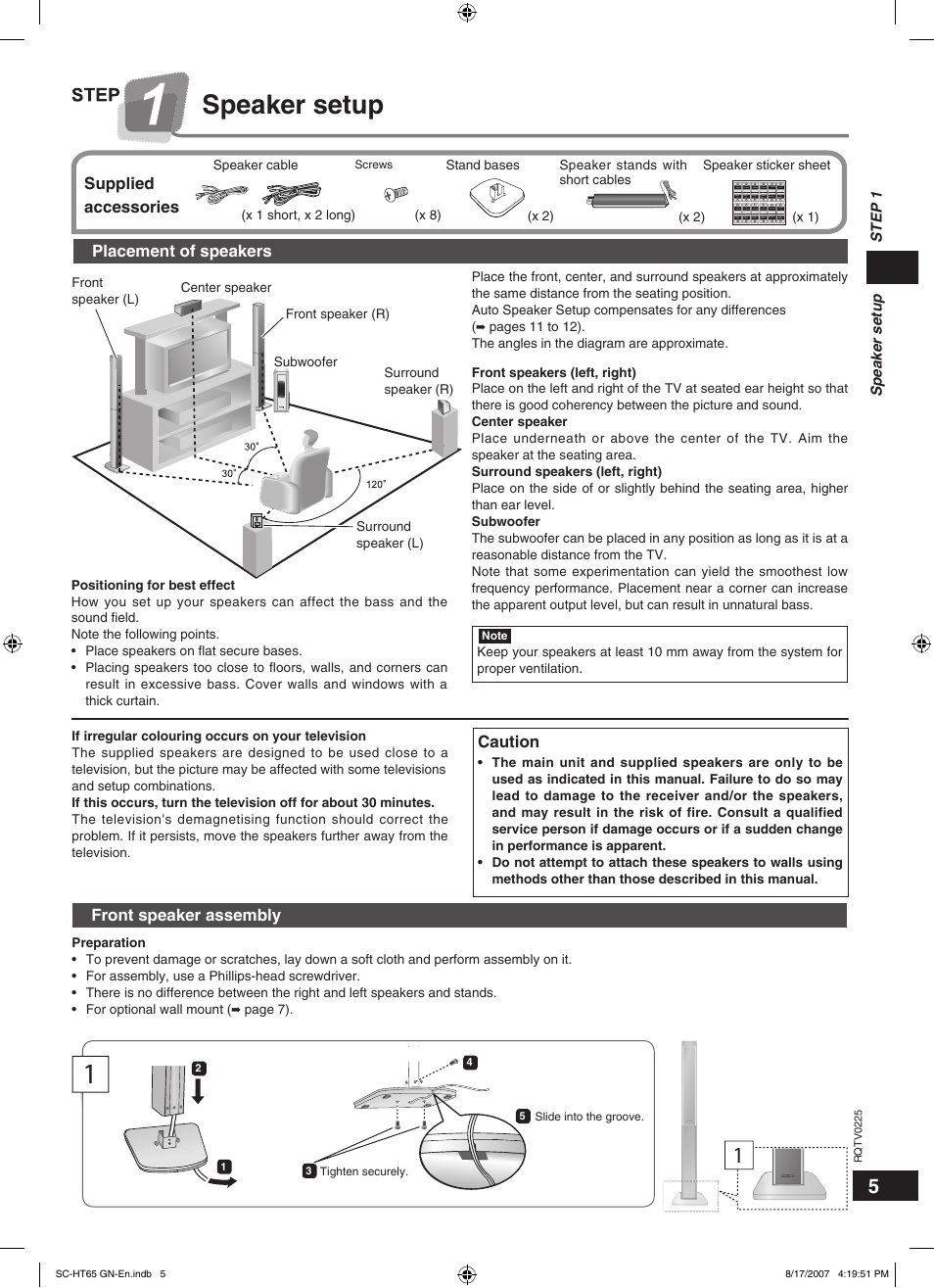 Speaker setup | Panasonic SC-HT65 User Manual | Page 5 / 24