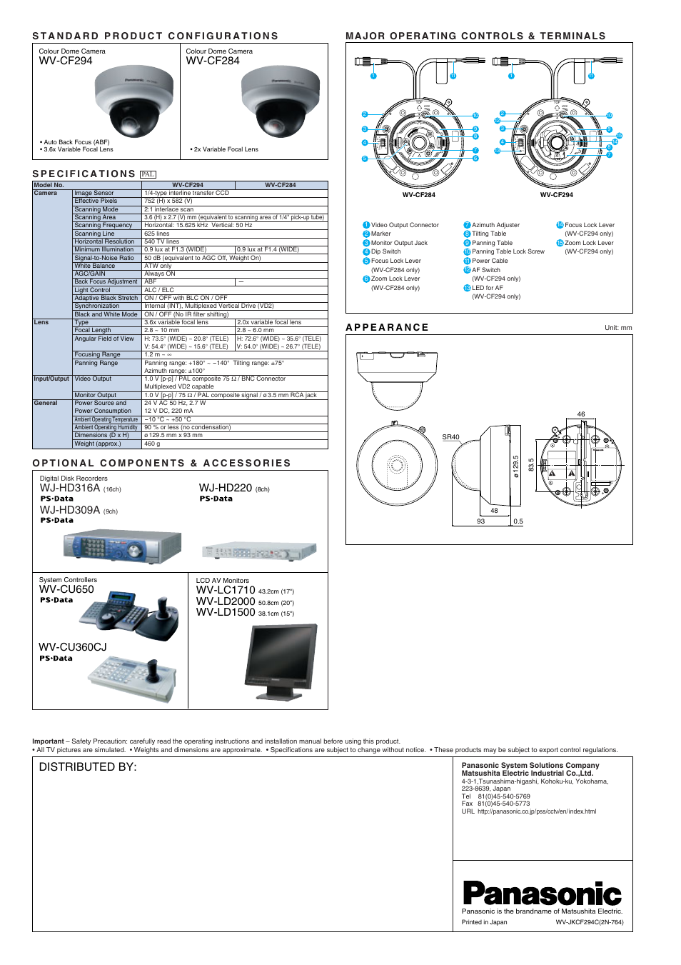 Elc alc blc off on d/n b.s, Elc alc blc off on d/n b.s. af | Panasonic WV-CF294 User Manual | Page 3 / 3