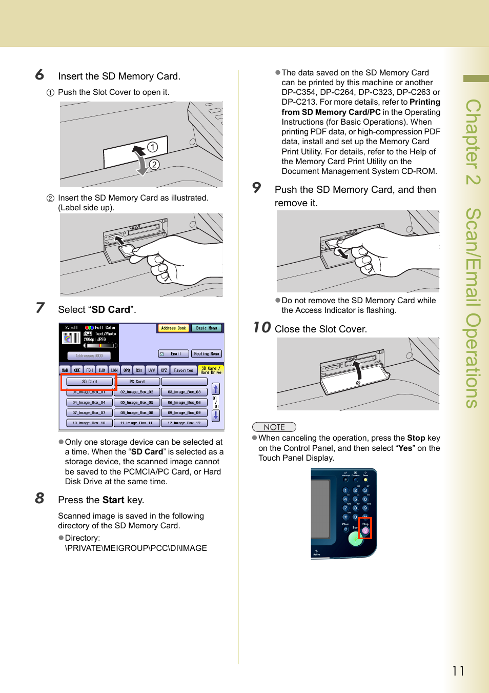 Chapter 2 scan/email operations | Panasonic C263 User Manual | Page 11 / 60