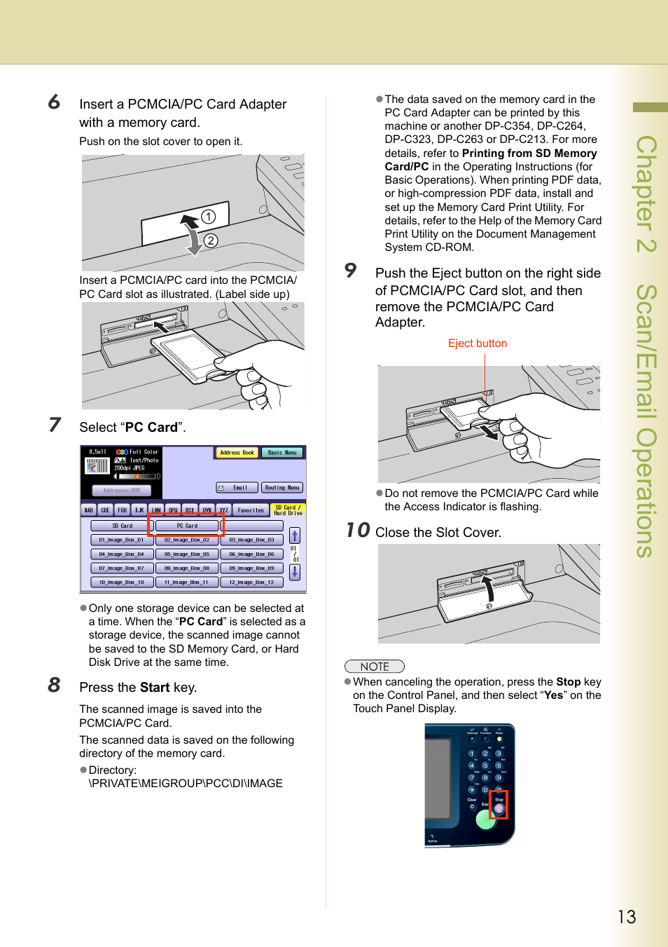 Chapter 2 scan/email operations | Panasonic C263 User Manual | Page 13 / 60