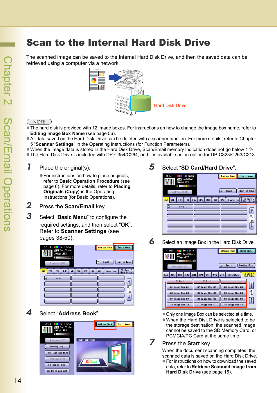 Scan to the internal hard disk drive, Chapter 2 scan/email operations | Panasonic C263 User Manual | Page 14 / 60