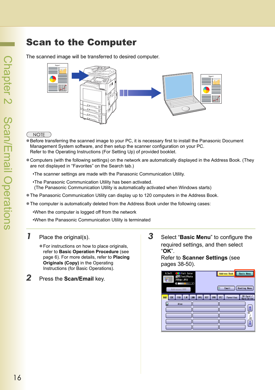 Scan to the computer, Chapter 2 scan/email operations | Panasonic C263 User Manual | Page 16 / 60