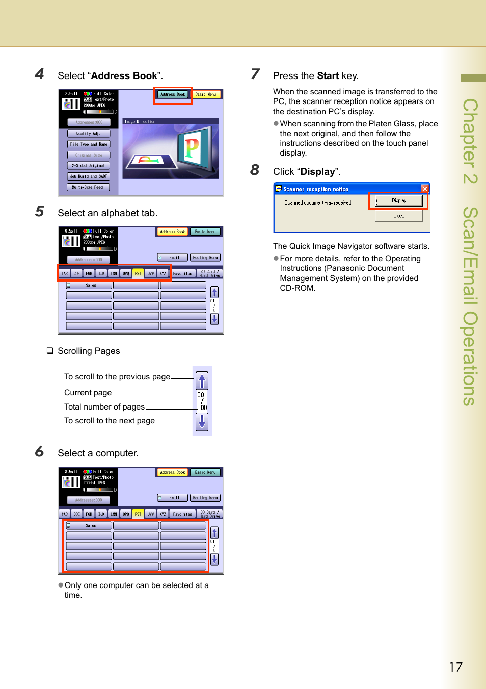 Chapter 2 scan/email operations | Panasonic C263 User Manual | Page 17 / 60