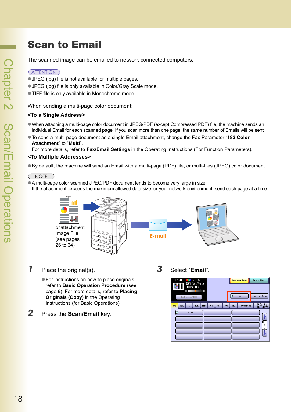 Scan to email, Chapter 2 scan/email operations | Panasonic C263 User Manual | Page 18 / 60