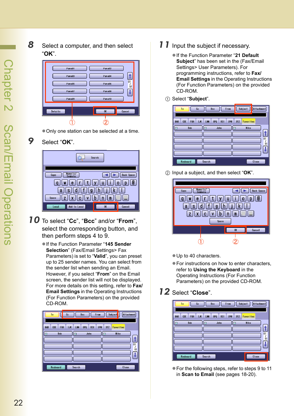 Chapter 2 scan/email operations | Panasonic C263 User Manual | Page 22 / 60