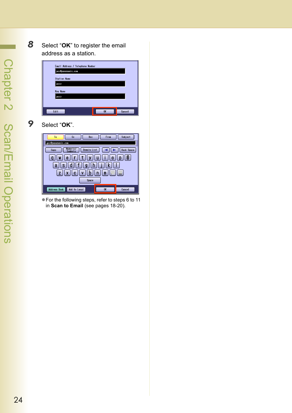 Chapter 2 scan/email operations | Panasonic C263 User Manual | Page 24 / 60