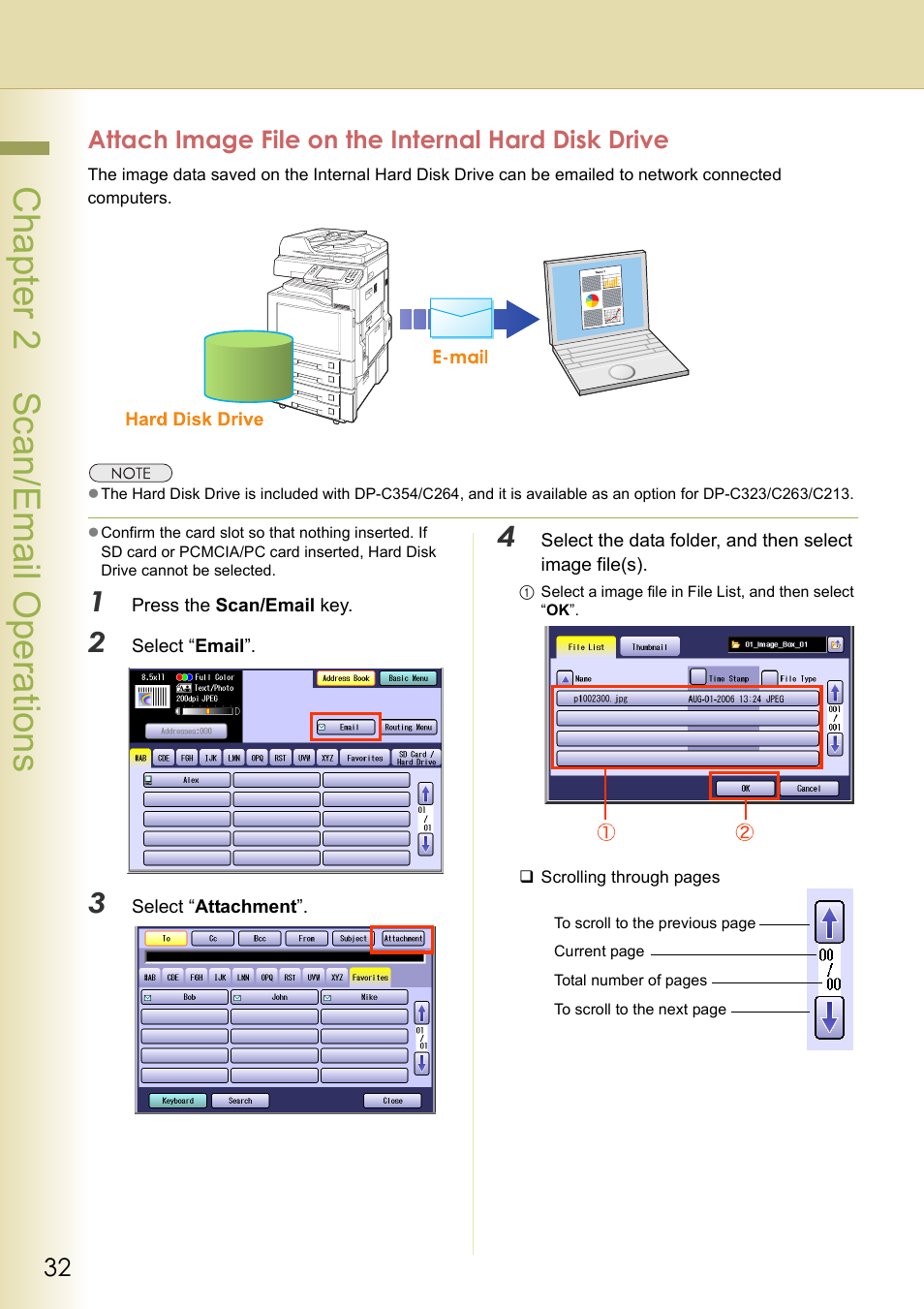 Attach image file on the internal hard disk drive, Chapter 2 scan/email operations | Panasonic C263 User Manual | Page 32 / 60