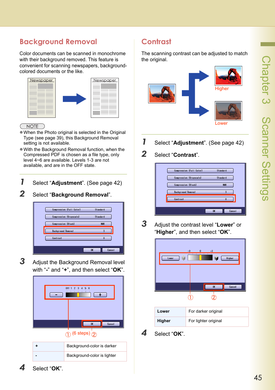 Background removal, Contrast, 45 contrast | Chapter 3 scanner settings | Panasonic C263 User Manual | Page 45 / 60