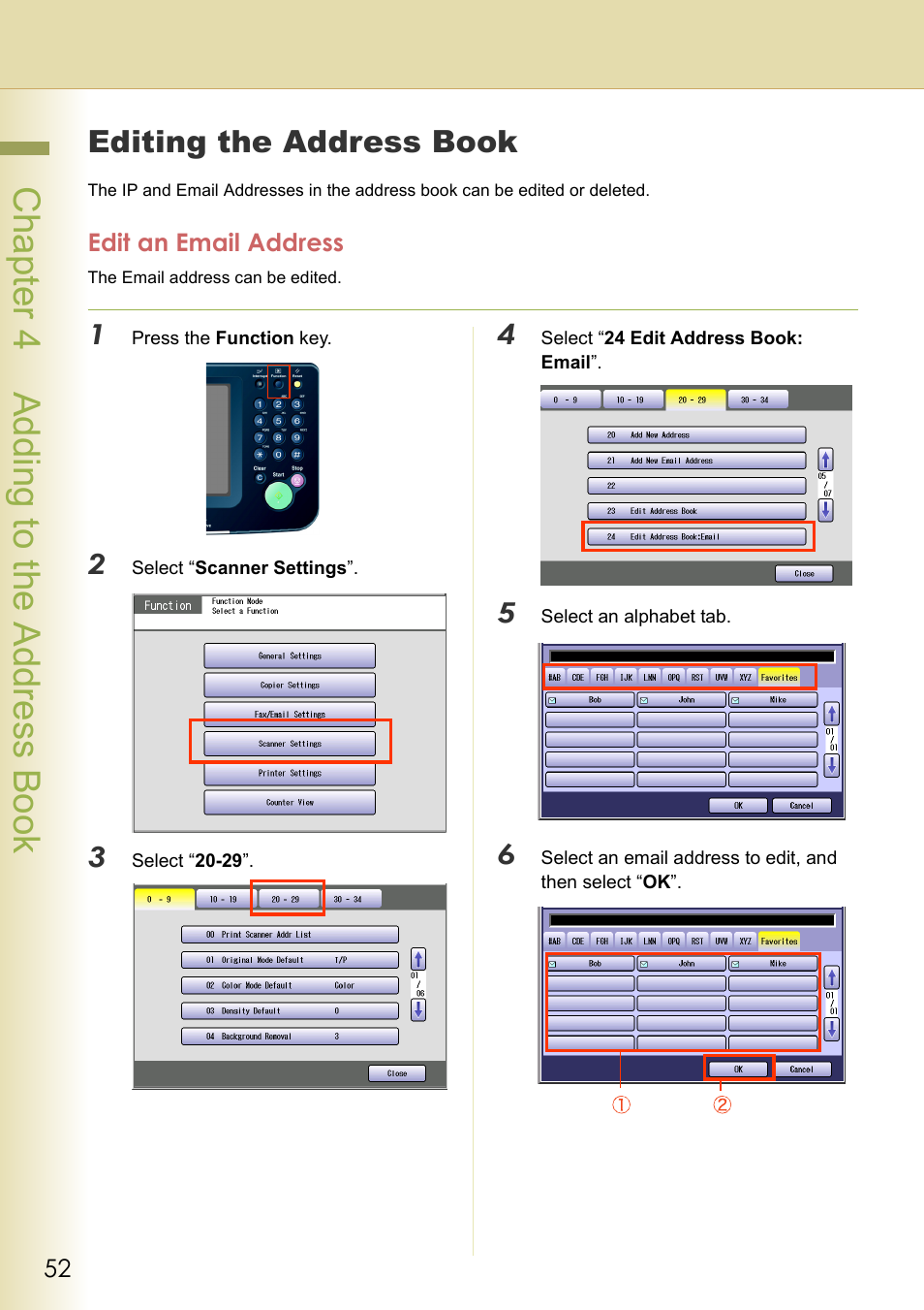 Adding to the address book, Editing the address book, Edit an email address | Chapter 4 adding to the address book, Chapt er 4 a ddi ng to the address book | Panasonic C263 User Manual | Page 52 / 60