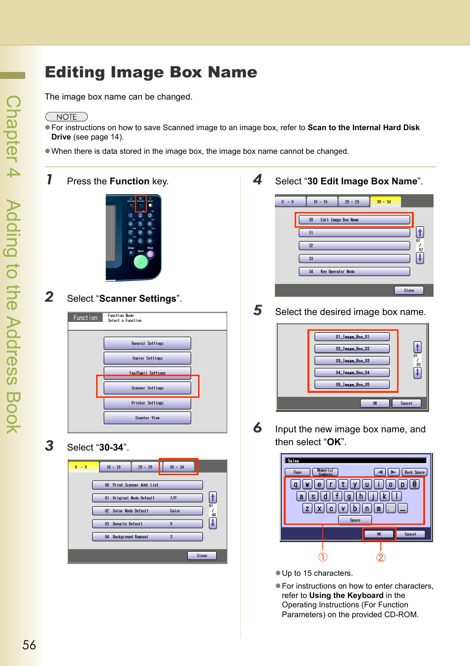 Editing image box name, Chapt er 4 a ddi ng to the address book | Panasonic C263 User Manual | Page 56 / 60