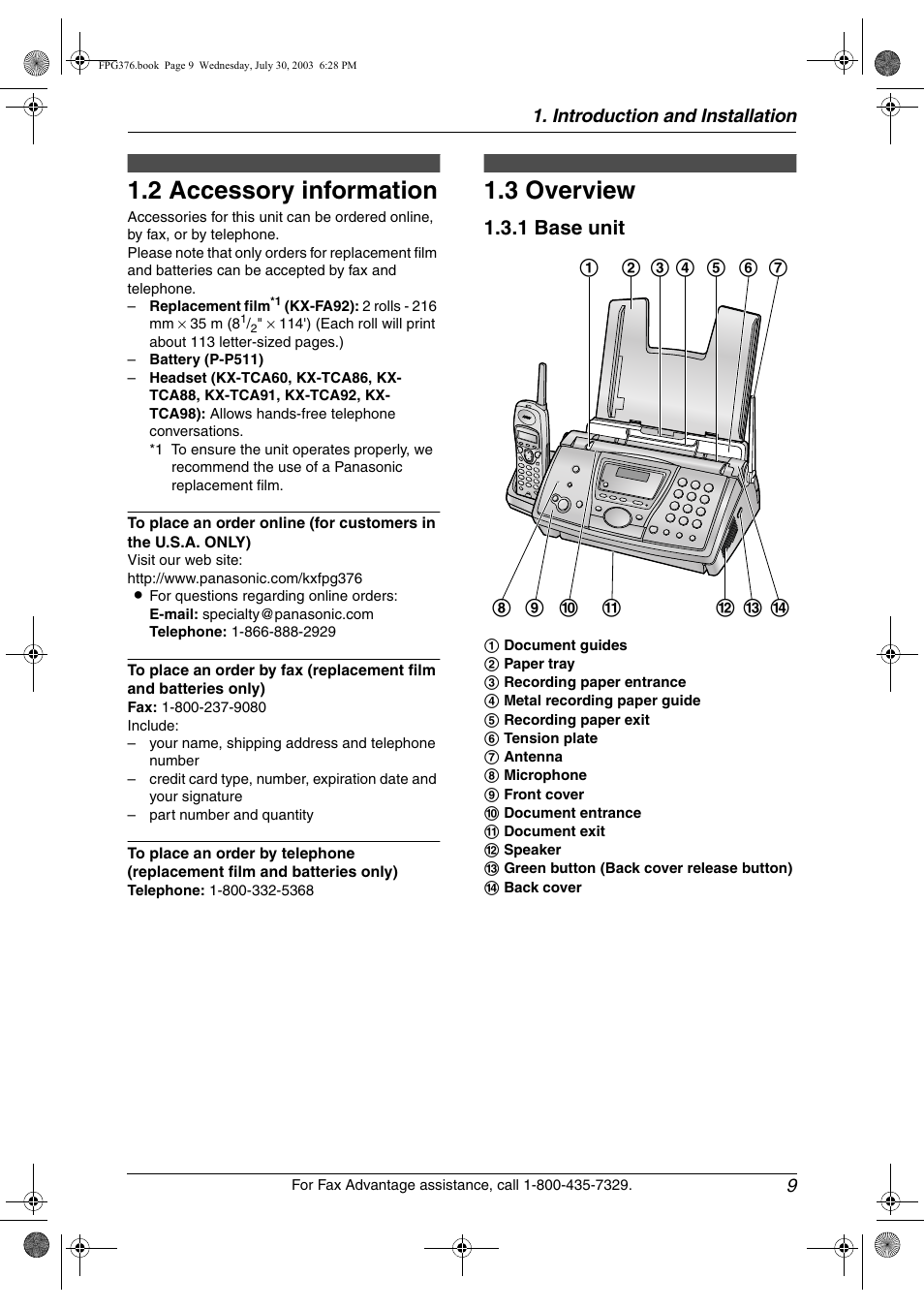 2 accessory information, Finding the controls, 3 overview | Accessory information, Overview, 2 accessory information, 3 overview, 1 base unit | Panasonic KX-FPG377 User Manual | Page 11 / 94