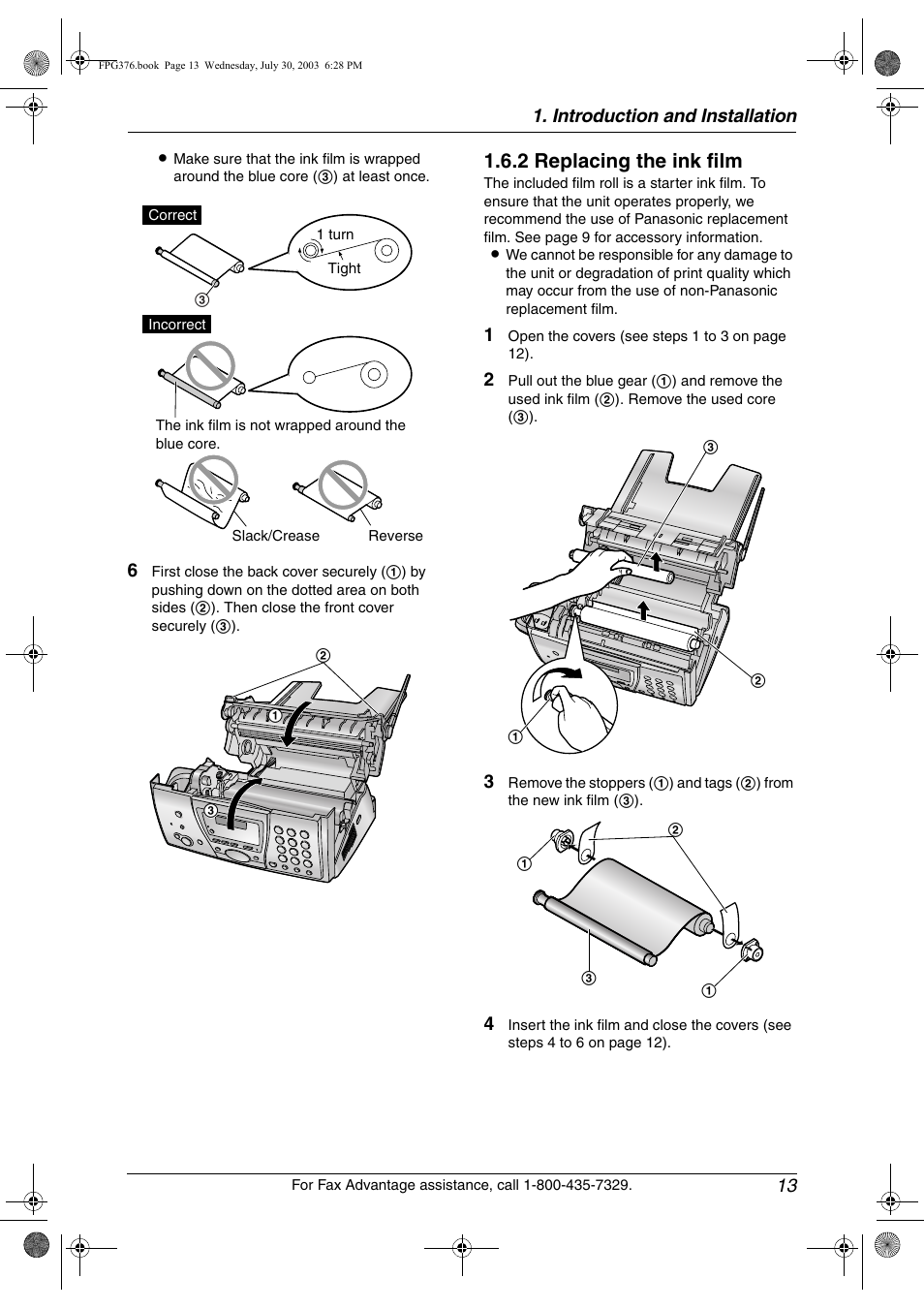 2 replacing the ink film | Panasonic KX-FPG377 User Manual | Page 15 / 94