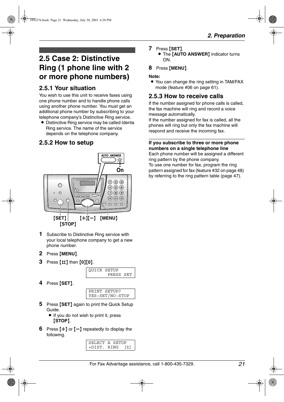 1 your situation, 2 how to setup, 3 how to receive calls | Panasonic KX-FPG377 User Manual | Page 23 / 94