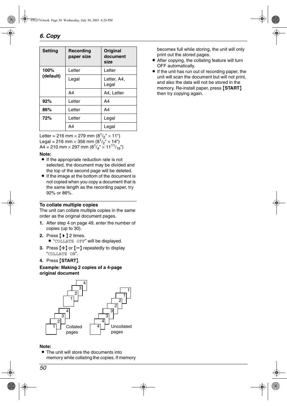 Copy 50 | Panasonic KX-FPG377 User Manual | Page 52 / 94