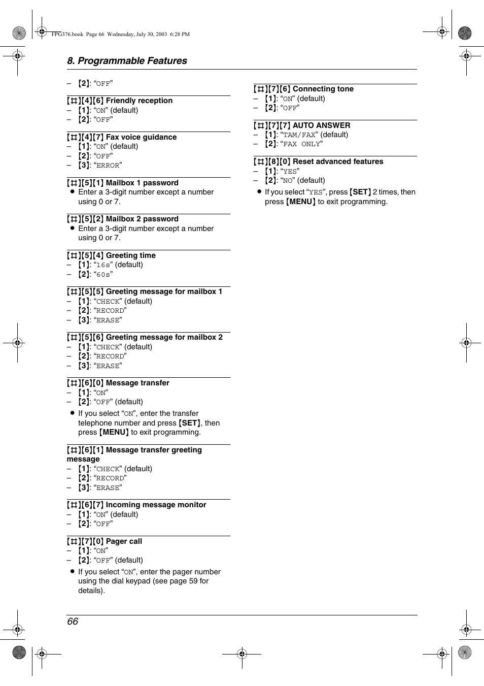 Programmable features 66 | Panasonic KX-FPG377 User Manual | Page 68 / 94