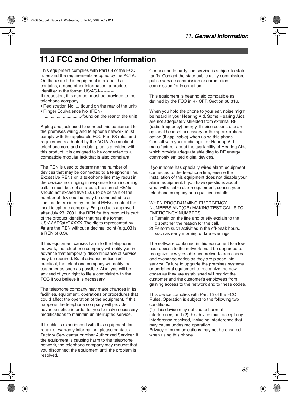 Fcc and other information, 3 fcc and other information, 3 fcc and other information | General information 85 | Panasonic KX-FPG377 User Manual | Page 87 / 94